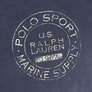 Vintage Polo Sport Ralph Lauren Marine Supply Graphic T Shirt‎ Mens XL Blue